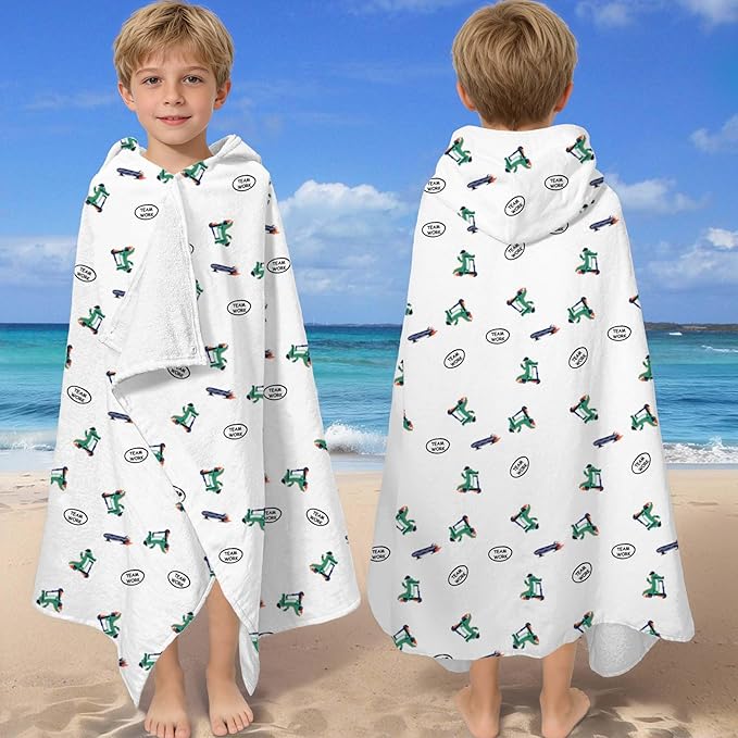 VOOVA & MOVAS Kids Hooded Bath Towel (3-8 Years) – 100% Cotton Soft Absorbent Swim Towel (30"x50") – Perfect for Pool, Beach, Bath,Crocodile