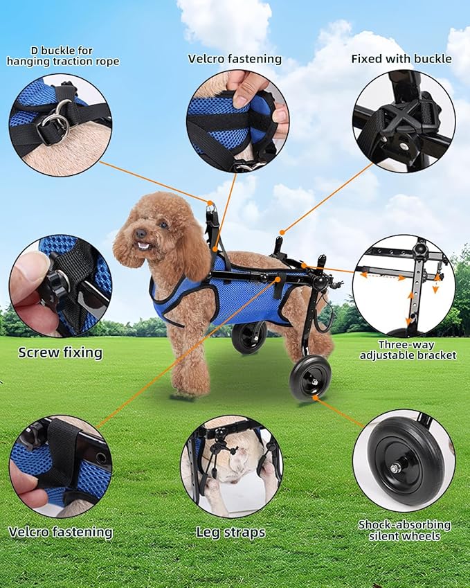 Dog Wheelchair for Back Legs, Cart Doggy Wheelchair with Disabled Hind Legs, Brace and Hip Support, Walking Mobility Aids for Small Pets Hind Limbs Dog Carts with Wheels, Adjustable