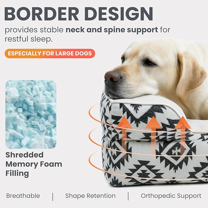 Laifug Large Orthopaedic Advanced Memory Foam Dog Bed, Dog Sofa with Washable and Removable Suede Cover, Waterproof Lining and Non Slip Bottom Black and White, Large (44 "x34 x9)