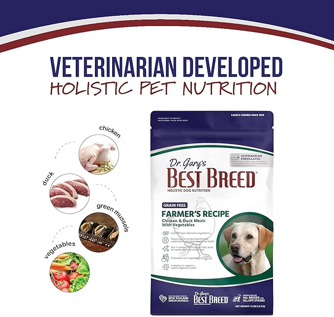 Dr. Gary's Best Breed Grain Free Farmer's Recipe Slow-Cooked in USA, Natural Dry Dog Food for All Breeds and Sizes, 13lbs.