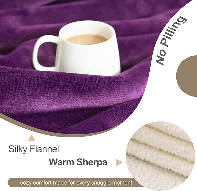 gogobunny Waterproof Pet Blanket for Small Dogs and Cats, Reversible Sherpa Fleece Soft Plush Throw for Couch Protection, Washable Furniture Protector (Dark Purple, 30x30 inches)