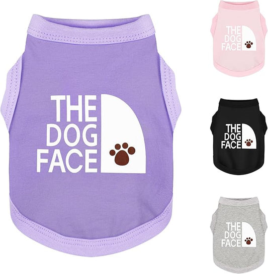 Personality Canine Attire: Soft, Lightweight Cotton Dog Clothes with 'The Dog Face' Print. Small and Medium Breeds, Perfect for Everyday Wear, Comfortable and Breathable Dog Shirt Purple S
