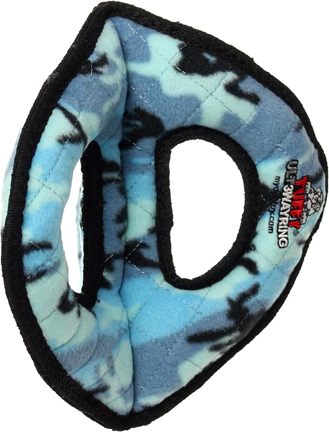 TUFFY- World's Tuffest Soft Dog Toy-Ultimate 3Way Ring -Squeakers -Multiple Layers. Made Durable, Strong & Tough. Interactive Play (Tug, Toss & Fetch). Machine Washable & Floats. (Camo Blue 2 Pack)