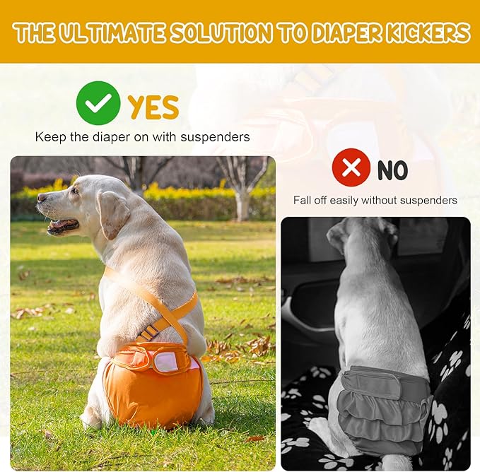 3 Pack Avont Washable Female Dog Diaper with Suspender, Reusable Girl Doggie Diapers for Small Medium Large Doggy in Heat Cycle Period Incontinence -M Blue/Orange/Grey