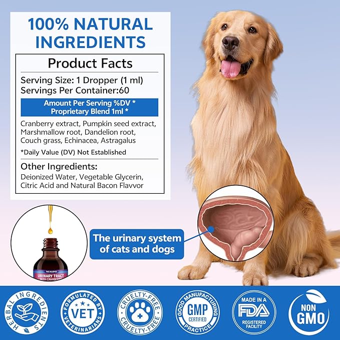 2 Pack – Cat & Dog Natural Urinary Tract Infection Treatment with Cranberry, Kidney, and Bladder Support Supplement, Support for Urinary Comfort & Bladder Flow – Pet Renal Care Support Drops