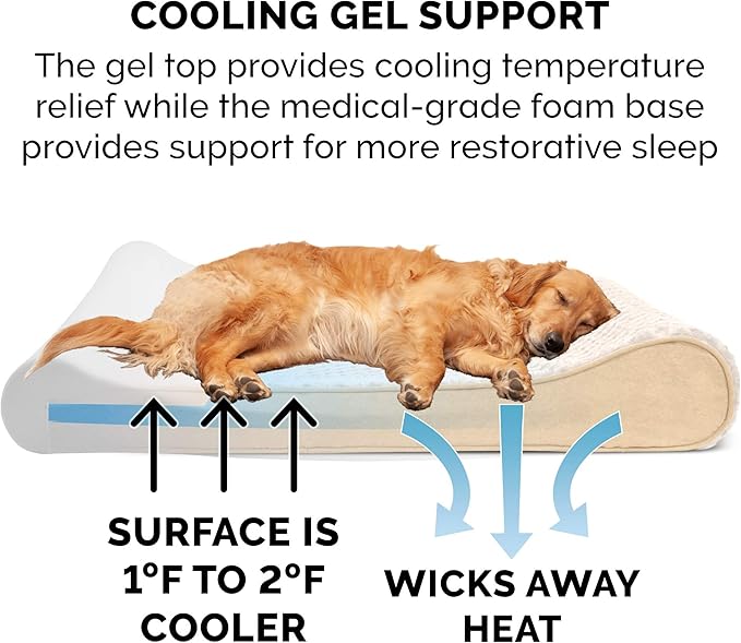 Furhaven Cooling Gel Dog Bed for Large Dogs w/ Removable Washable Cover, For Dogs Up to 75 lbs - Ultra Plush Faux Fur & Suede Luxe Lounger Contour Mattress - Cream, Jumbo/XL