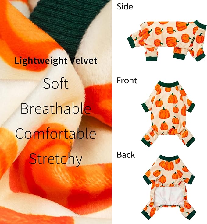 Fitwarm Pumpkin Dog Pajamas, Thanksgiving Outfit for Small Dogs Boy Girl, Fall Pet Clothes, Beige, Orange, Green, XXL