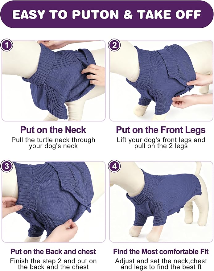 Dog Sweaters for Small Medium Large Dog, Classic Turtleneck Pet Clothes Warm Thermal Doggy Winter Coat, Thick Double Knitting Collar Pullover Cold Weather Puppy Jacket for Indoor & Outdoor Wear