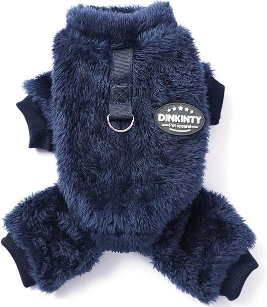 Fleece Dog Pajamas Winter Warm Dog Sweater for Small Dogs Thermal Soft Puppy Pjs Coat Stretchy Jumpsuit Doggie Pet Clothes Outfits Cat Apparel (Navy Blue, Small)