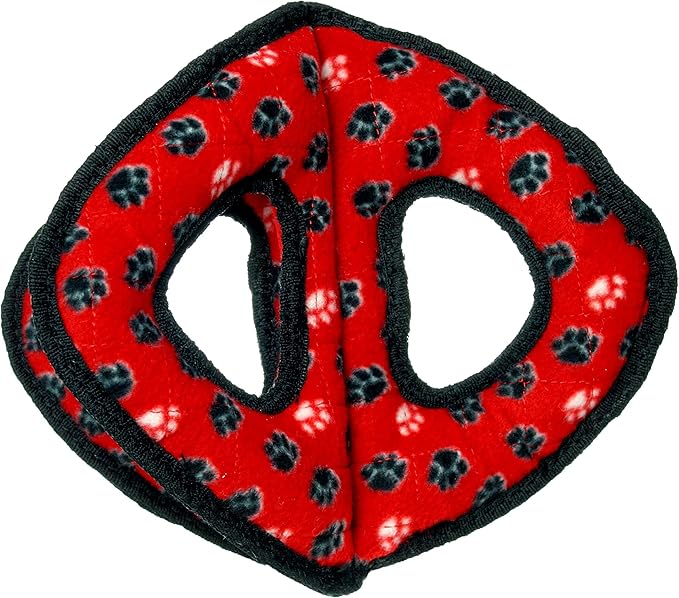 TUFFY- World's Tuffest Soft Dog Toy-Ultimate 3Way Ring -Squeakers -Multiple Layers. Made Durable, Strong & Tough. Interactive Play (Tug, Toss & Fetch). Machine Washable & Floats. (Red Paw 2 Pack)