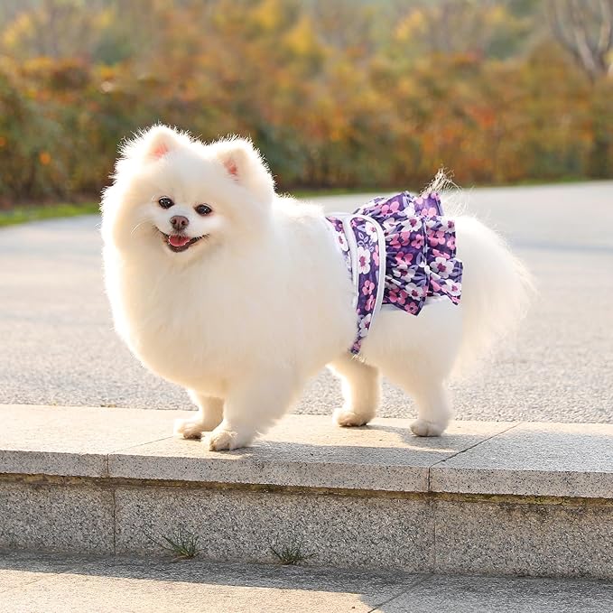 Reusable Dog Diapers Female 3 Pack Doggie Diapers for Period Heat Incontinence Puppy Training (Small, PurpleFlower)