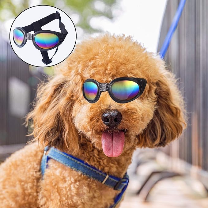JIABEIUS 2 Pcs Dog Goggles, Dog Sunglasses Adjustable Strap for Waterproof Windproof UV Protection, Pet Sunglasses for Go Out Travel Skiing Swim (Black and White)