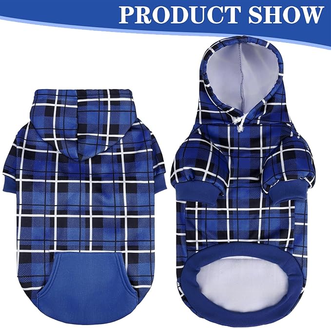 EXPAWLORER Plaid Dog Hoodie - British Style Warm Dog Sweater Shirt with Leash Hole,Pitbull Clothes Outfits,Winter Coat Apparel for All Breeds Puppy Girl Boy-Cat Apparel,Navy Blue XL-XXLarge