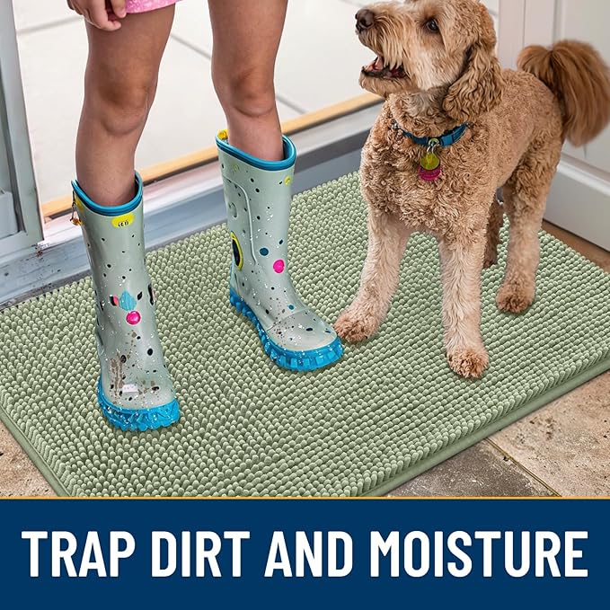 Smiry Dog Door Mat for Muddy Paws 47x32, Absorbs Moisture and Dirt Doormat, Non-Slip Washable Quick Dry Chenille Front Door Mat Indoor Entrance, Entryway Carpet for Inside Floor, Sage Green