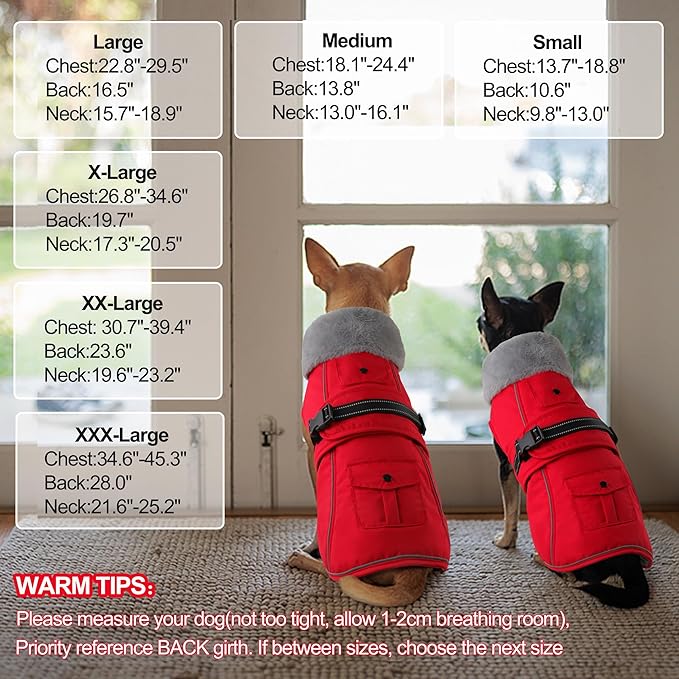Dogcheer Dog Coat with Pocket, Waterproof Dog Jacket with Adjustable Buckle, Reflective Puppy Winter Coat Warm Turtleneck Fleece SnowJacket for Small Medium Large Dogs - Red S