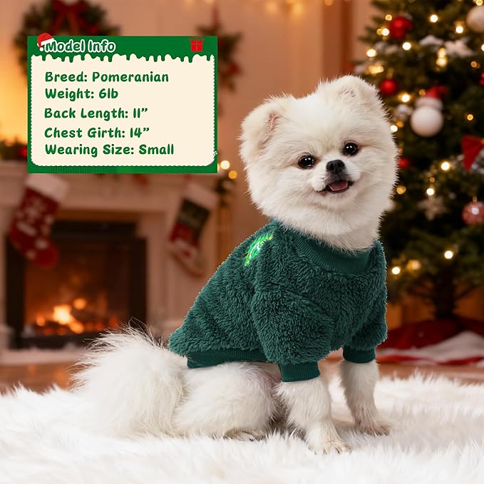 2 Pieces Dog Sweater for Small Dogs Winter Warm Puppy Sweater Fleece Cute Dog Clothes for Dogs Like Chihuahua Yorkie Thick Pet Clothing (Xmas Red, Green, X-Small)