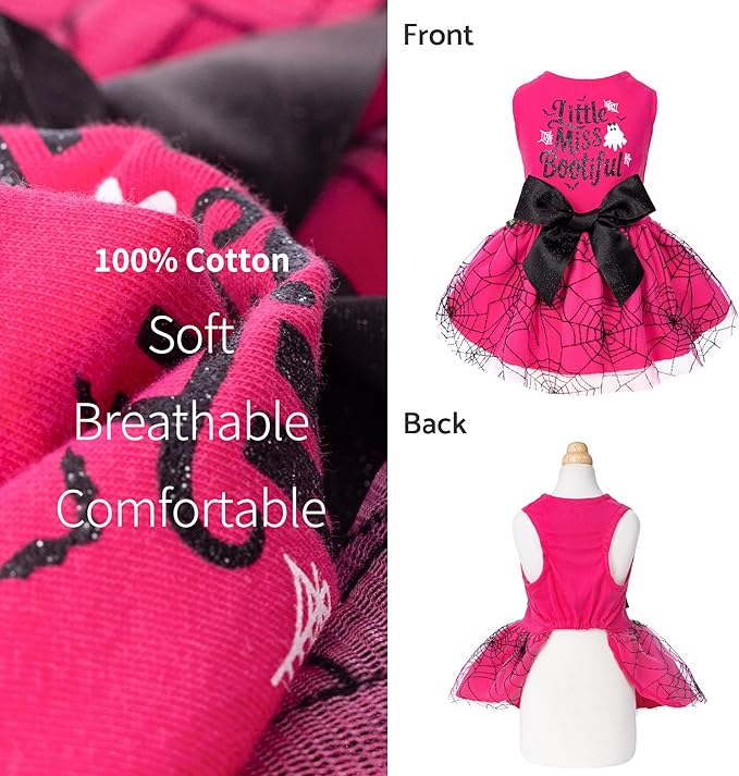 Fitwarm Little Miss Bootiful Halloween Dog Dress, Funny Costumes for Small Dogs Girl, Pet Outfit, Black, Hot Pink, XS