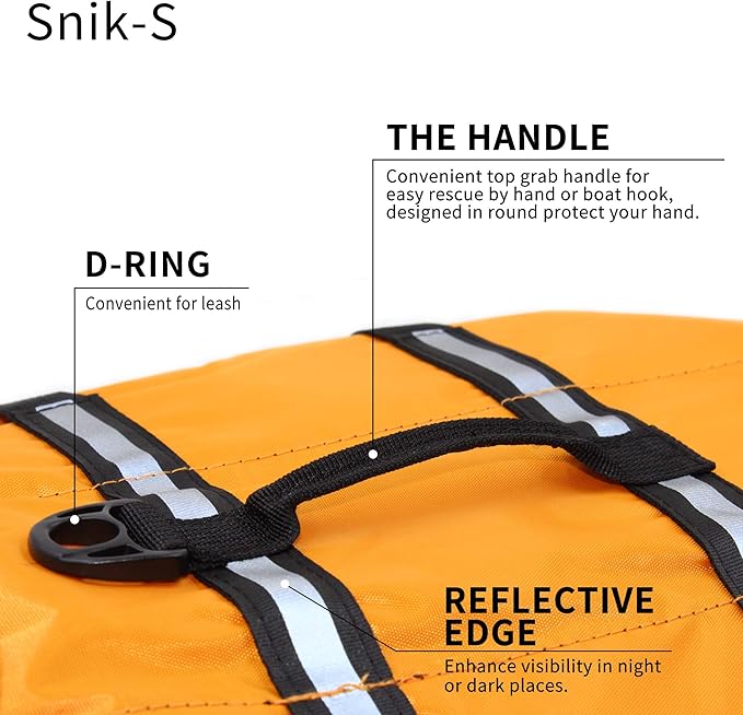 Dog Life Jacket Easy-Fit Adjustable Belt Pet Saver Swimming Safety Swimsuit Preserver with Reflective Stripes for Doggie (M, Orange)