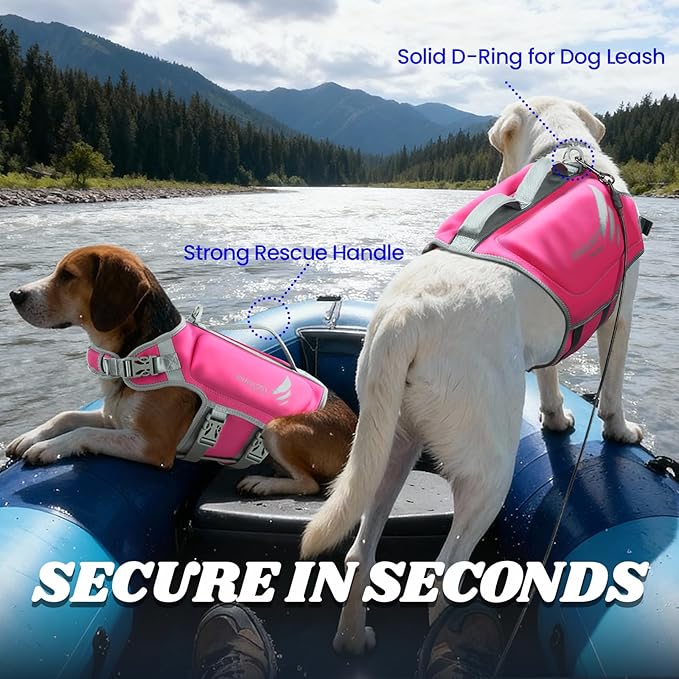 VIVAGLORY High Buoyancy Dog Life Vest, Swimming Vest with Handle, Dog Life Jacket for Swimming & Boating, Buoyancy for Puppy Doggy, L, Pink