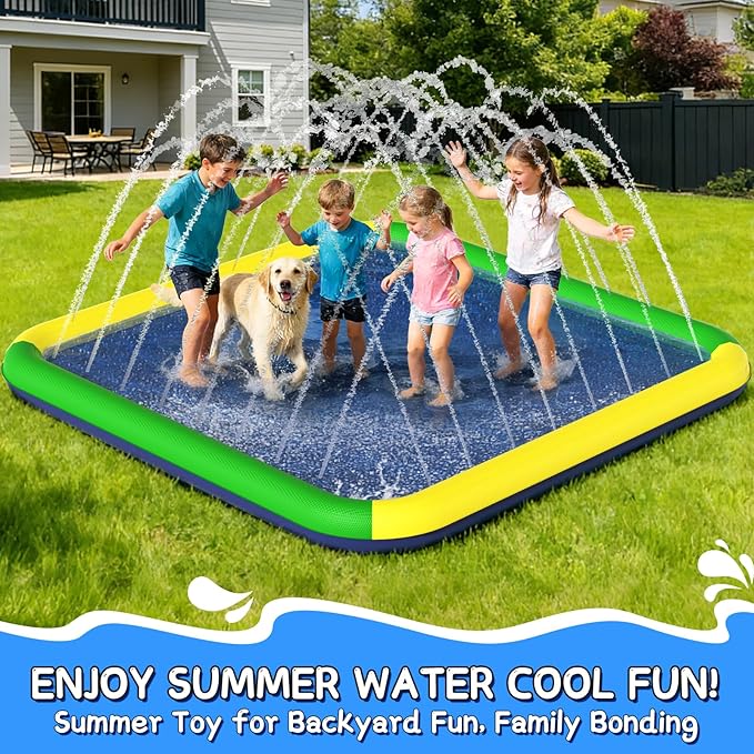 Splash Pad for Kids & Dogs, EPN 155"-110" Extra Large Non-Slip Sprinkler Splash Pad, Thickened 0.5mm PVC Water Play Mat, Outdoor Water Toy for Backyard Summer Fun, Ideal for Toddlers 3+ Boys Girls