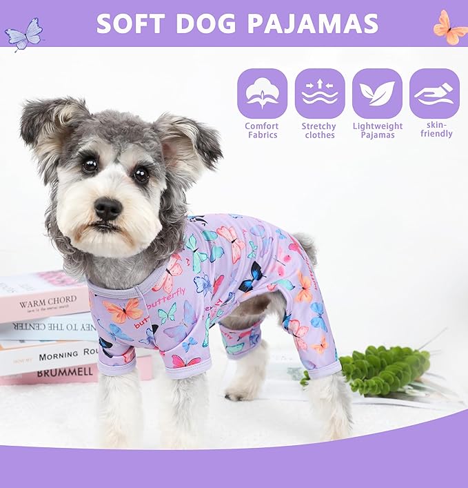 Dog Pajamas Spring Summer Dog Clothes for Small Medium Dogs Girl Boy Cute Soft Puppy Pjs Clothes Doggie Onesies Cat Pet Outfit(Butterfly,M)