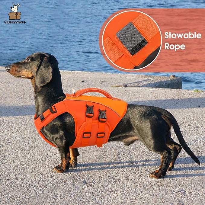 Queenmore Dog Life Jacket,Life Vest for Extra Large Dogs,Reflective Dog Swimming Jacket,Superior Buoyancy Pet Lifesaver,High Floating Pet Life Vest for Swimming(Orange,XL)