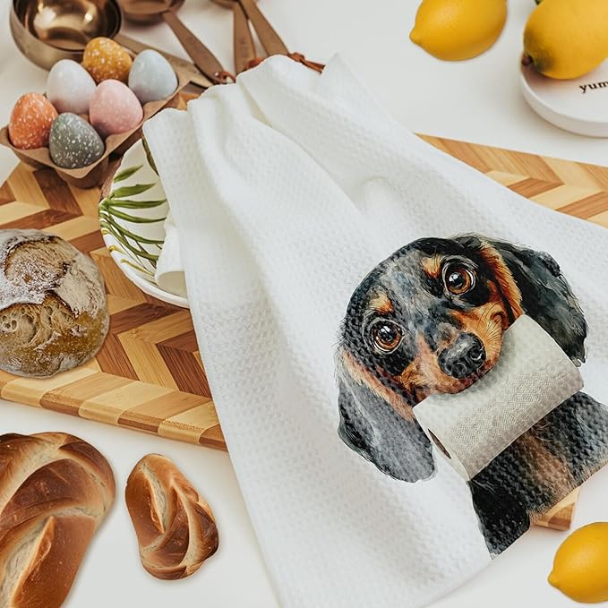 Funny Dachshund Dog Bathroom Hand Towels, Dachshund Lover Gifts for Women Men, Funny Bathtub Dog Hand Towels for Bathroom Toilet Washroom Restroom Decor, 16x24 Inch Set of 2