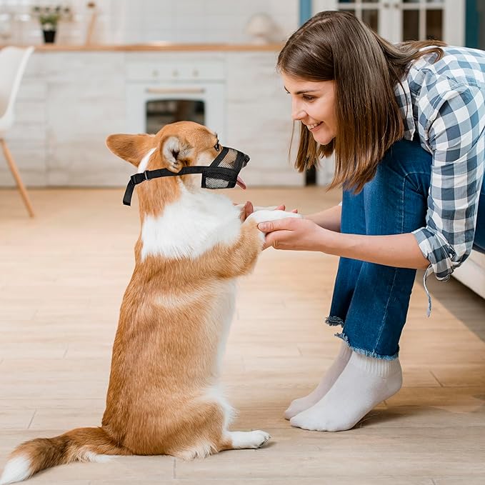 Flintstone Muzzle for Large Sized Dog – Soft Air Mesh Breathable Dog Mouth Guard | Muzzl to Prevent Biting Chewing | No Bark Muzle XX-L 11.5”-16”