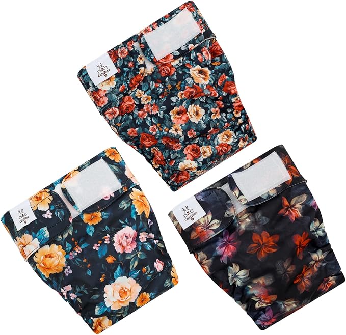 CuteBone Washable Dog Diapers Female No Tail Hole 3 Pack Reusable Doggie Period Training Pants for Docked-Tail Frenchie French Bulldog Boston Terrier Without Tail WWD33XS