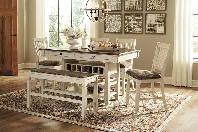 Signature Design by Ashley Bolanburg Rectangular Counter Dining Room Table, 4 Drawers, Seats 6, Storage Rack, Wood, 60" W x 40" D x 36" H, White & Brown