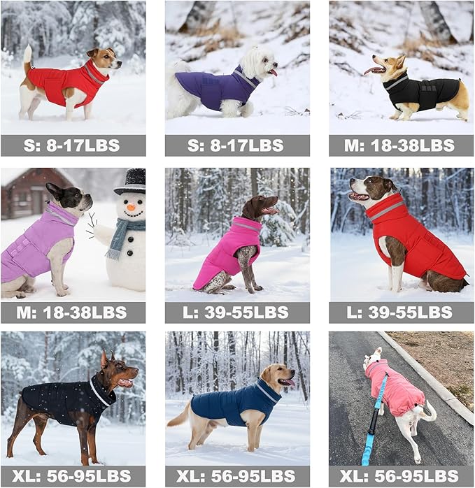 Mklhgty Waterproof Dog Coat for Small Dogs, Warm Dog Winter Jacket, Reflective Windproof Turtleneck Dog Cold Weather Coats with Adjustable Hook & Loop - Black - S