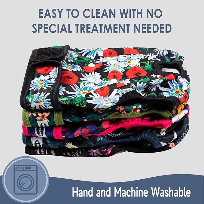 Reusable Washable Dog Diapers Female, Highly Absorbent Doggie Diapers, Size Adjustable Puppy Diapers for Dog Period Panties(5 Pack)