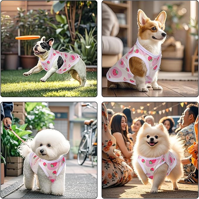 Pink Dog Shirts Cute Summer Dog Clothes Soft Pet T-Shirt Printed Puppy Shirt for Small Medium Dogs Cats Girl(Strawberry1,S)