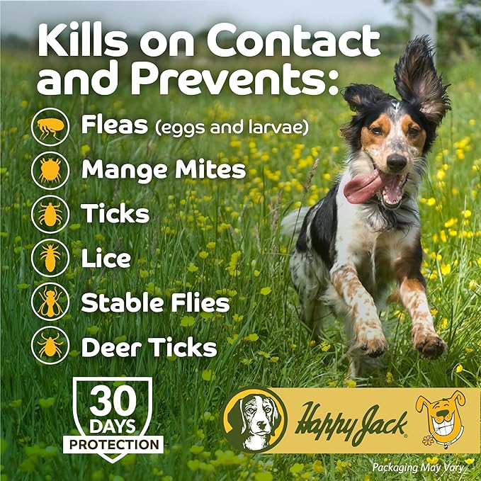 Happy Jack Kennel Dip Dog Flea and Tick Treatment & Prevention, Made in USA, Spray Yard & Home 30-Day Control, Kills Fleas, Ticks, Deer Ticks, Mange, Lice, for Puppies, Small to Large Dogs (8 oz)