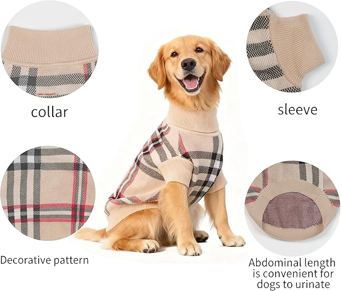 Small/Medium Dog Sweater, Warm Dog Winter Coat w/Sleeves, Comfortable High Neck & Leash Hole, Premium Dog Clothes for Golden Retriever-Best for Holidays, Daily Walks XXL Apricot