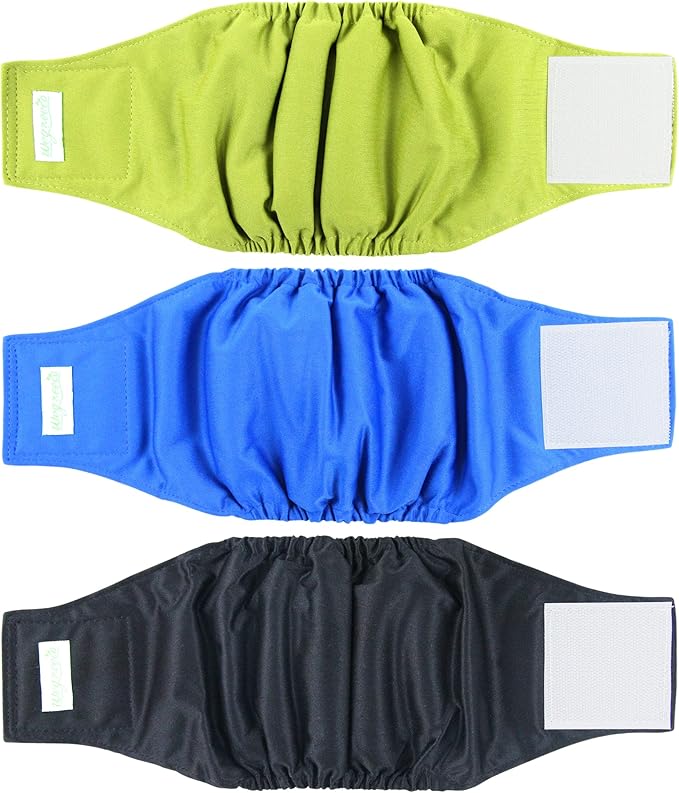 wegreeco Washable Dog Diapers - Washable Male Dog Belly Wrap - Pack of 3 - (Black,Blue,Olive,X-Small)