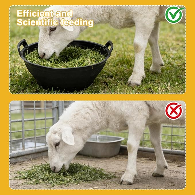 4Pcs Rubber and Plastic Feed Pan with Handle, 3 Gallon / 12 Quart Plastic Feed Pan Utility Horse Feed Bucket for Cats Dogs Goats Chicken Dust Bath Container Animal Feeding Watering Bowl