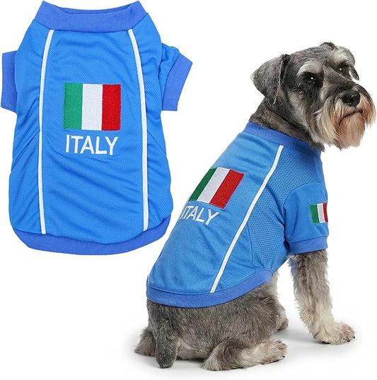 Parisian Italy Dog Jersey - Breathable Mesh Puppy Football Jersey - Stretch Sporty Dog Clothes - Summer Shirts for Large Dogs - Soccer Jersey for Dogs - Sportswear Pet Clothes - Team Italy Apparel