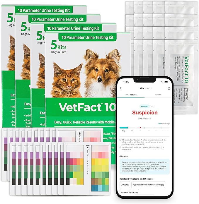[20 Kits] Free Mobile App 10 Parameter Urine Test Strips for Cat & Dog, Cat & Dog UTI Test Strips at Home ; Glucose, Specific Gravity, pH, Ketone, Protein & More