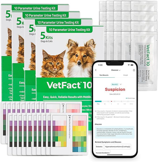 [20 Kits] Free Mobile App 10 Parameter Urine Test Strips for Cat & Dog, Cat & Dog UTI Test Strips at Home ; Glucose, Specific Gravity, pH, Ketone, Protein & More