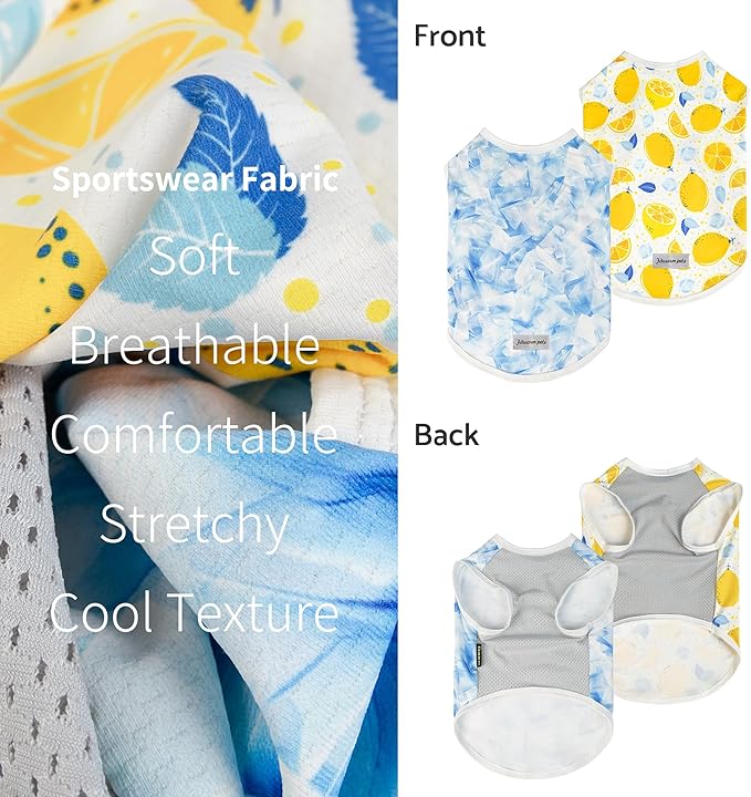 Fitwarm 2 Pack Ice Lemon UPF 50+ UV Sun Protection Dog Shirt, Lightweight Dog Cooling Vest, Quick Dry Summer Clothes for Small Dogs Boy Girl, Pet Outfit, Blue, Yellow, White, Medium