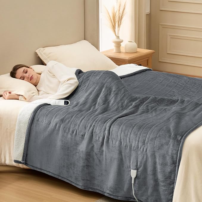 Bedsure Electric Blanket Full Size - Soft Flannel Heated Blanket Full, Fast Heating with 6 Time Settings (Up to 10H) & 6 Heat Settings, Warm Gifts for Grandma (72x84 inches, Grey)