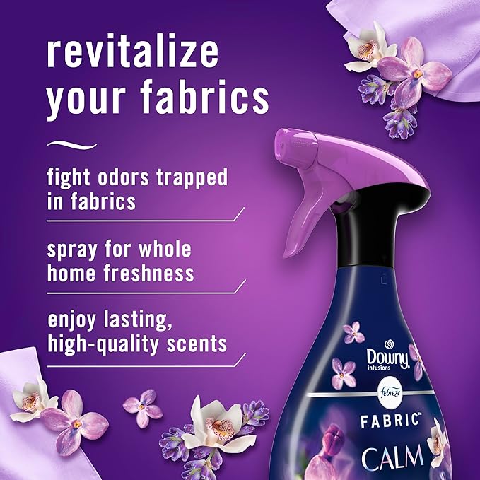Febreze Fabric Spray & Carpet Heavy Duty Odor Fighter, Fabric Refresher, Multi-Use Deodorizer, Sneaker Balls Alternative, Couch & Linen Spray, Downy Calm & Rainforest Scents, 16.9oz, 2ct (1 of each)