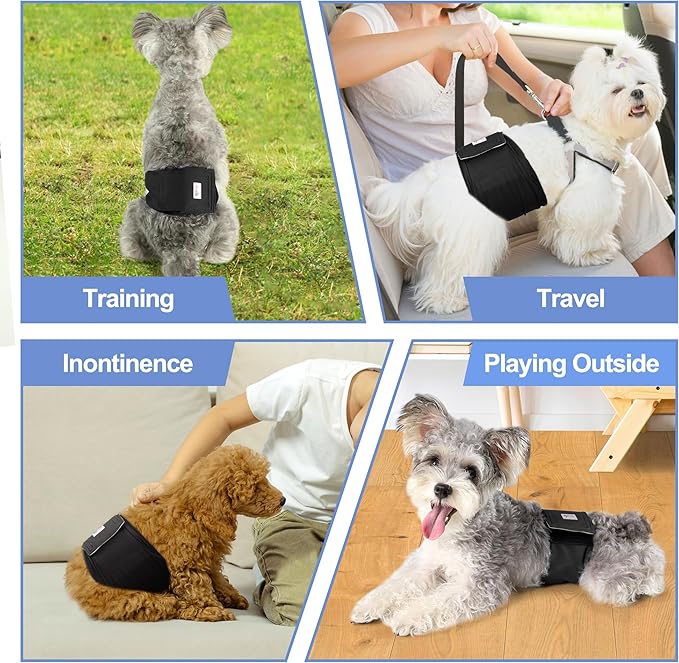 5 Pack Dog Diapers Male Reusable, Premium Belly Bands for Male Dogs, High Absorbing Pee Wraps for Doggie in Incontinence and Training Black XXL