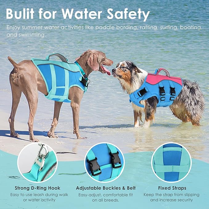 Dog Life Jacket, High Buoyancy Dog Life Vest with Handle for Swimming Boating, Adjustable Swimming Vest with Reflective Trim for Small Medium Large Dogs - Blue, M