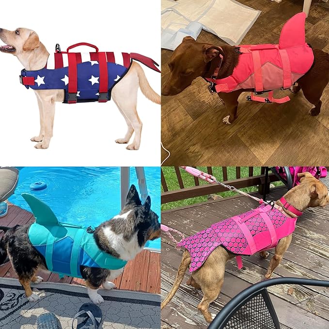 Malier Dog Life Jacket, Ripstop Dog Life Vest with High Buoyancy for Swimming Boating, High Visibility Shark Puupy Lifesaver for Small Medium Large Dogs (Pure Blue, Medium)