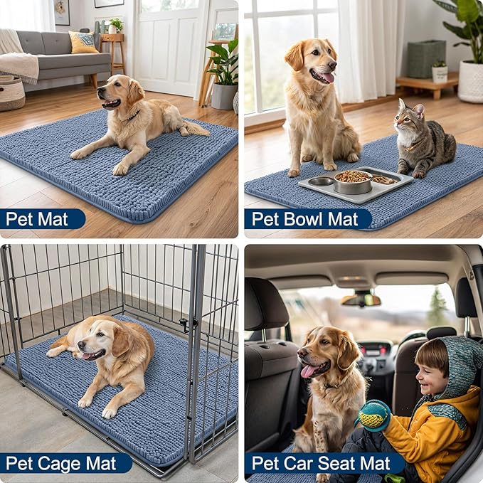Smiry Dog Door Mat for Muddy Paws 47x24, Absorbs Moisture and Dirt Doormat, Non-Slip Washable Quick Dry Chenille Front Door Mat Indoor Entrance, Entryway Carpet for Inside Floor, Airy Blue