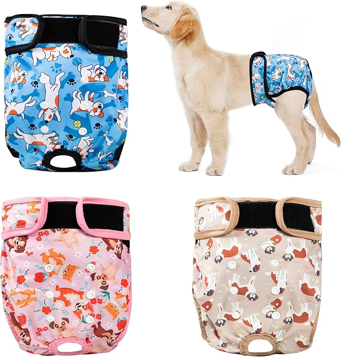 3Pack Reusable Diapers for Female Dog, Washable Diaper for Doggie,Highly Absorbent Dog Diaper,Adjustable Leakproof Puppy Diapers Skirt for Heat,Incontinence,Period Doggy Nappies XL