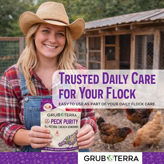 PeckPurity Natural Chicken Herbal Supplement Dewormer – Daily Gut Support with Diatomaceous Earth & Yucca Extract – for Hens, Chicks & Wild Birds – Plant-Based Digestive Health Blend – USA (1 LB)
