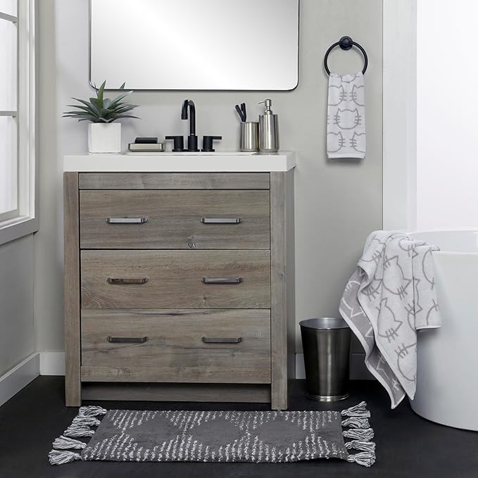 SKL Home Cat Hand Towel 2pc Set for Bath/Kitchen/Bar & Gift, White/Gray
